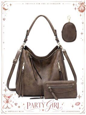 Vegan Leather Hobo Shoulder Bag Crossbody Handbag Set with Wallet